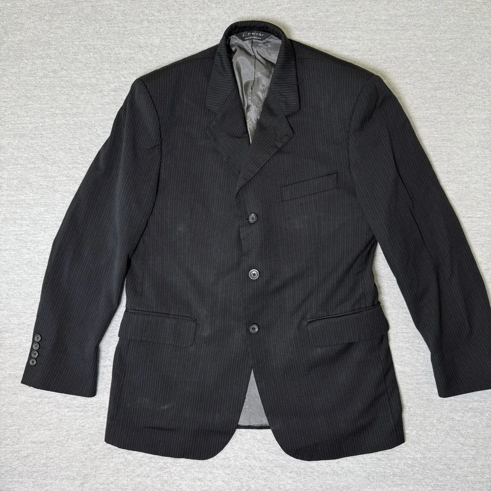 J Ferrar Men's Blazer Sport Coat Size 40R Black Pinstripe Wool Blend